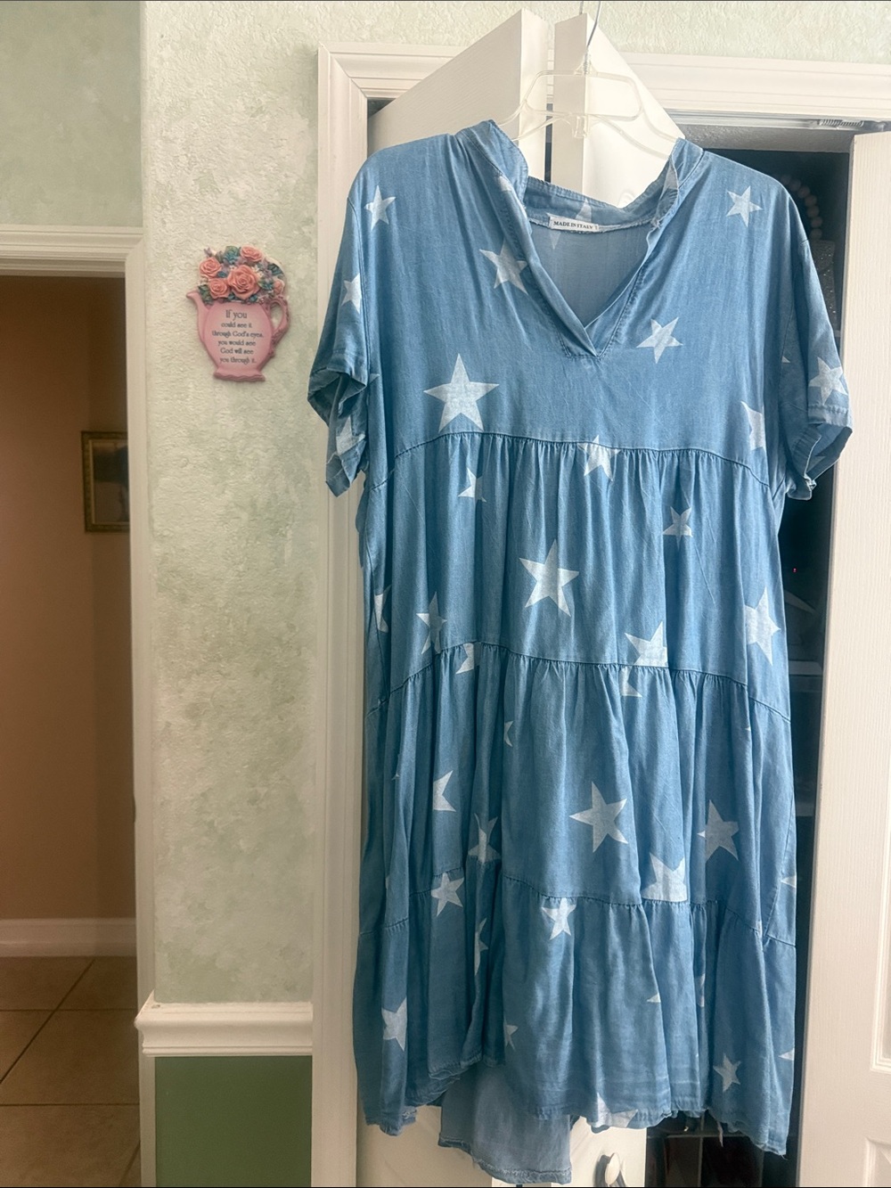 Star Print Blue Tiered Dress